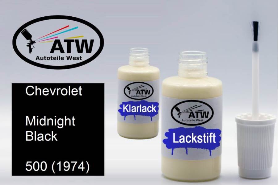 Chevrolet, Midnight Black, 500 (1974): 20ml Lackstift + 20ml Klarlack - Set, von ATW Autoteile West.